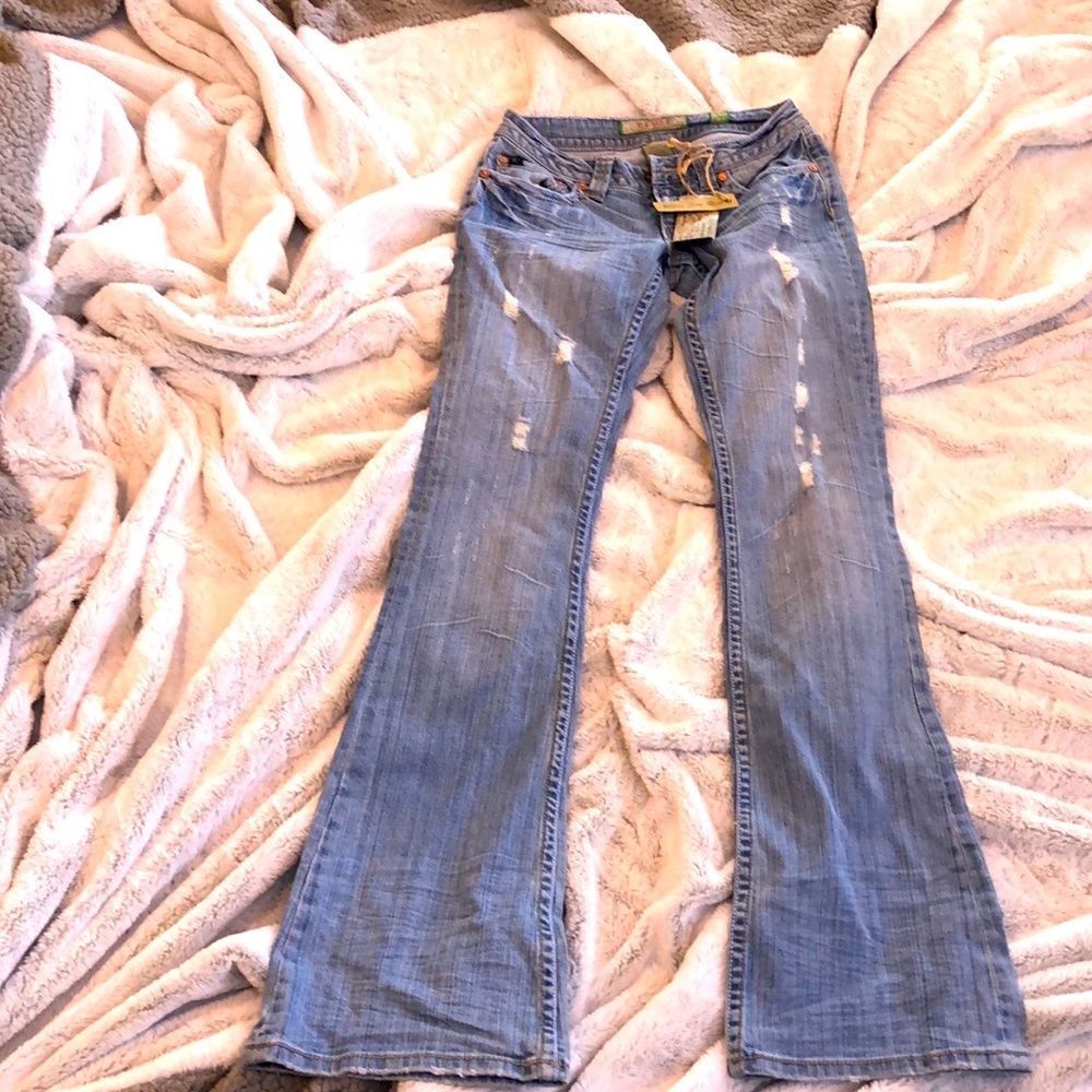 Reuse ultra low rise ripped jeans light blue